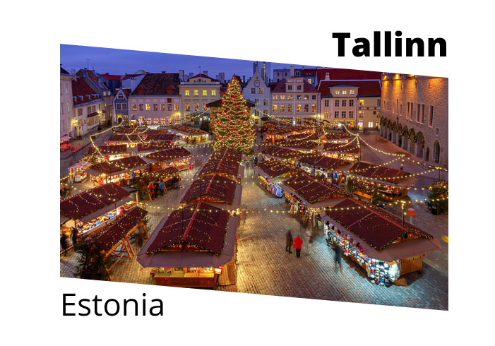 Tallinn, Estonia Christmas Market lit up at dusk