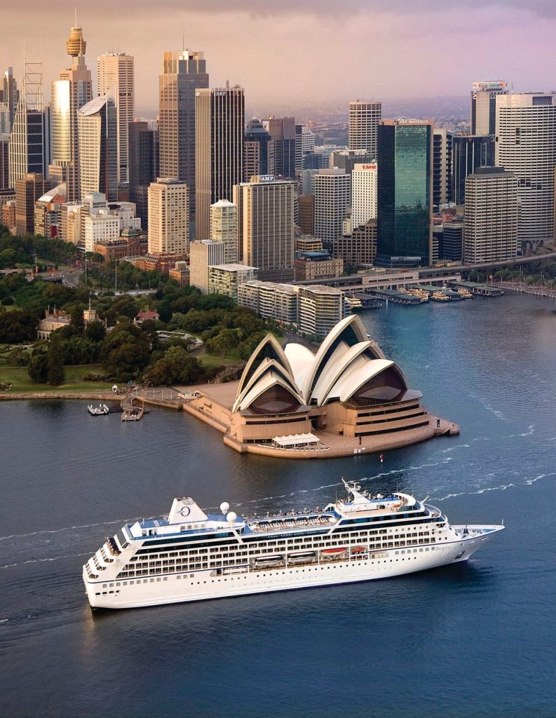 Oceania Cruises Insignia ship in Sydney harbour infront of the Sydney Opera House