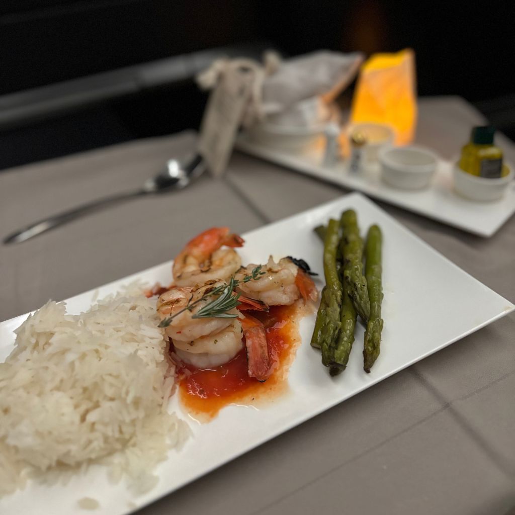 Turkish Airlines Business Class Dining Menu Prawns